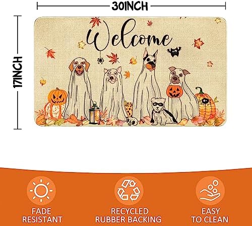 Halloween Fall Door Mat,Halloween Ghost Dogs Pumpkin Outdoor Mats for Front Door,Halloween Indoor Entrance Non-Slip Doormat,Fall Entryway Welcome Rubber Mats for Front Porch Decor 30" x 17" - Image 3