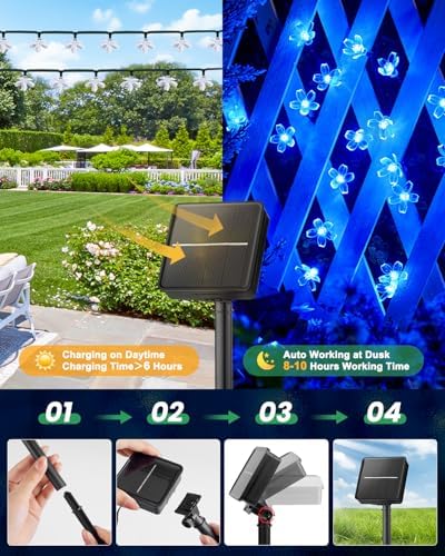 Brightown 60 LED Solar Flower String Lights for Outside Waterproof Fairy Lights for Garden Yard Fence Patio Christmas Tree Wedding Party Decor, Blue - Image 5