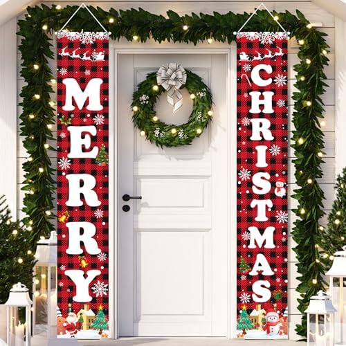 Christmas Decorations Red Black Buffalo Plaid Banner Xmas Porch Door Sign Welcome Banner for Wall Home Party Decor Merry Christmas Decorations Indoor Outdoor - Image 7