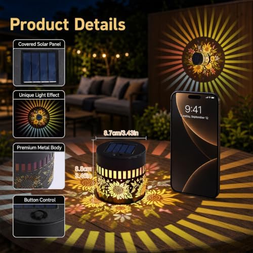 Solar Sunflower Projection Wall Light,Waterproof Fence Lamp-2Pcs - Image 4