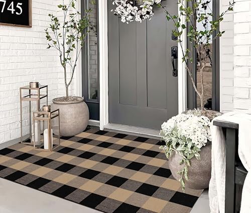 Washable Outdoor Rug 3'x5',Black and Tan Buffalo Plaid Farmhouse Door Mat - Image 6