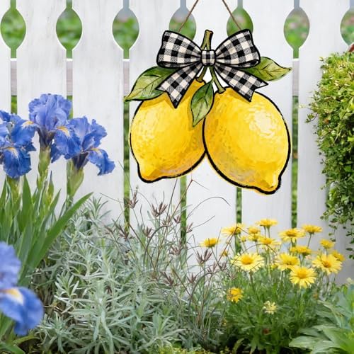 Harooni Lemon Welcome Door Sign for Front Door Summer Yellow Fruit Hanging Wreath 10"x10" Fresh Lemon Wood Sign Front Door Farmhouse Wall Porch Art Home Kitchen Living Room Indoor Outdoor Ornaments - Image 5
