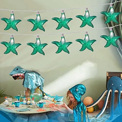 Ocean Themed Starfish String Lights 8.3Ft Marine Fairy String Lights 10 LED Green Starfish Lights, Waterproof Connectable Hanging Tropical Lights for Ocean Room Patio Garden Decor, Warm White - Image 7