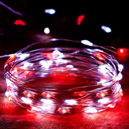 4 Pack Fairy Lights Battery Operated with Timer 16FT 50 LED Red and White by EXF