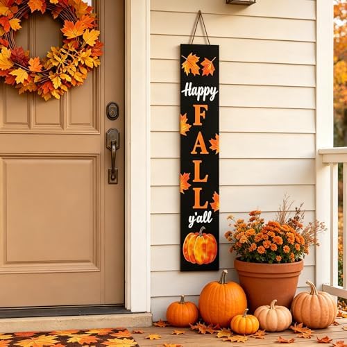 Happy Fall Y'all 47" Tall Vertical Wooden Porch Sign Black Rustic Farmhouse Fall Decor with Maple Leaf Pumpkin Thanksgiving Hanging Standing Decoration for Front Porch Indoor Outdoor - Image 5