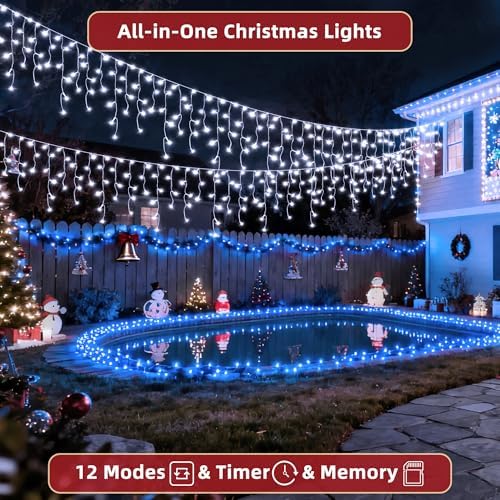 810 LED Christmas Lights Outdoor 82FT with 180 Drops, Christmas Decorations Hanging Lights 12 Modes, Dimmable Outsite Fairy String Lights for Wedding Party Holiday Winter Wonderland Decor Cool White - Image 3