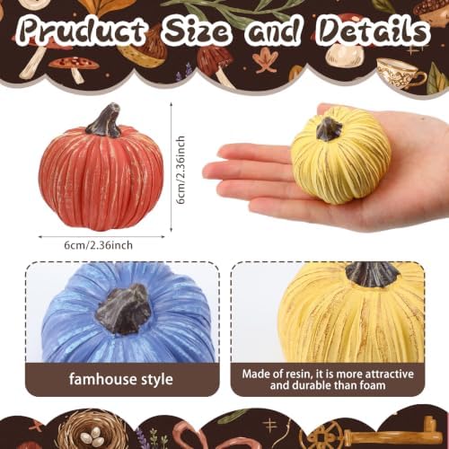 Geelin 12 Pcs Assorted Colors Rustic Fall Pumpkin Decor Resin Pumpkins for Thanksgiving Decorations Farmhouse Decorative Pumpkins 2.36" for Fall Home Decor Autumn Tabletop Centerpiece Harvest Wedding - Image 2