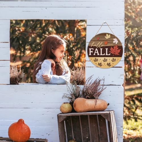 Hello Fall Door Sign - 12 Inch Autumn Welcome Sign for Front Door, Thanksgving Farmhouse Wooden Wall Decor for Indoor Outdoor Porch -B04 - Image 6