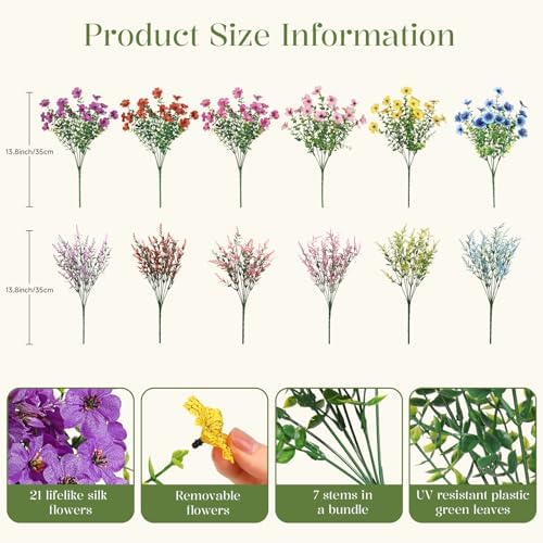 SHareconn 48 Bundles Artificial Flowers for Outdoors UV Resistant Decor - Image 3