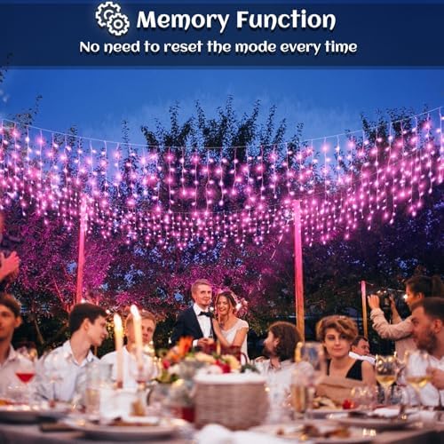 33ft Icicle Lights for Outside, Pink Christmas Lights Outdoor Waterproof for House, 400 LED Twinkle Light with 75 Drops Clear Wire Short Curtain Lights for Room Home Wall Indoor Decorations - Image 3