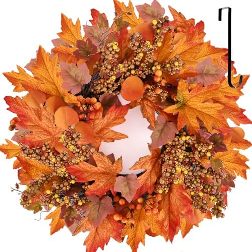 20 lnch Artificial Fall Wreath for Front Door Autumn Wreath with Hanger by Nisoger