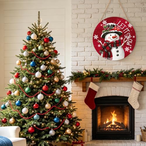 Christmas Snowman Front Door Sign Snowflake Wood Door Hanger for Outdoor Outside Porch Winter Cardinal Birds Decoration Welcome Sign Farmhouse Round Wall Hanging Xmas Wreath Decor for Home 12"x12" - Image 7