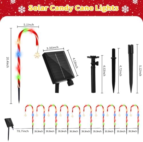 10 Pack Solar Candy Cane Pathway Lights, Multicolor Christmas Yard Decor - Image 2