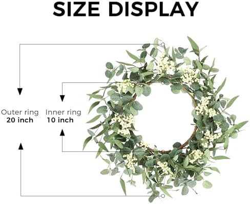 Pinkpum 20'' Eucalyptus Wreath for Front Door Porch Decor, Spring Summer - Image 2