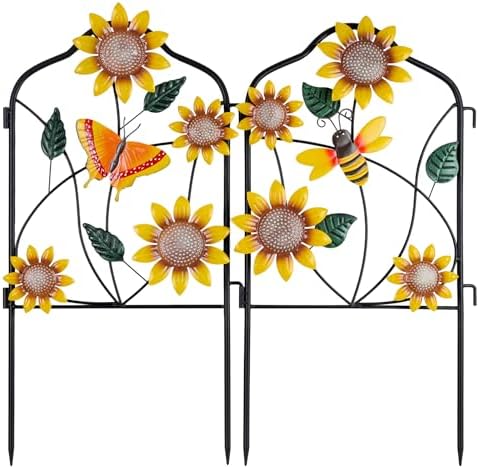 hogardeck Garden Decor for Outside, Set of 2 Metal Fence Decorative Garden Stakes with Flowers for Sunflower Decor, Yard Signs for Outdoor Patio Lawn Backyard Porch by HOGARDECK