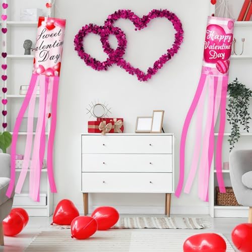 NOVWANG 2 Pieces 40 Inches Valentine's Day Windsock, Valentine Hearts Windsocks Outdoor Hanging Wind Sock for Wedding Anniversary Home Party Yard Garden Patio Decoration - Image 5