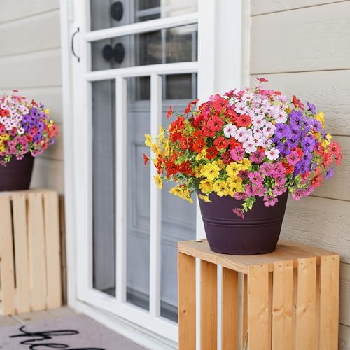 Sggvecsy Artificial Flowers for Outdoors 12 Bundles Realistic Faux Plants UV Resistant Fake Silk Daisy with Eucalyptus for Boxwood Planter Patio Porch Outside Spring Summer Decoration(Mixed 6 Color) - Image 2