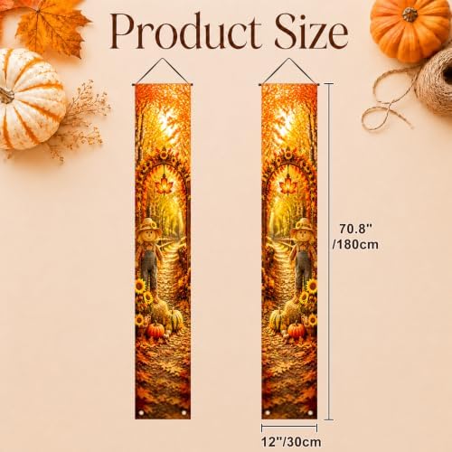 IVN Fall Scarecrow Porch Banner Pumpkin Autumn Decor 2 Pcs - Image 5