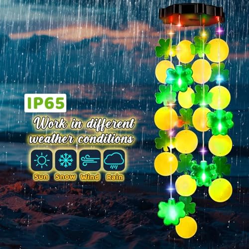Shamrock Shell Solar Wind Chimes Outdoor with Shamrock Clover Design 27.5 Inch LED Shell Gradient Lights Hanging Decor for Garden, Yard, Patio, Porch - Image 5