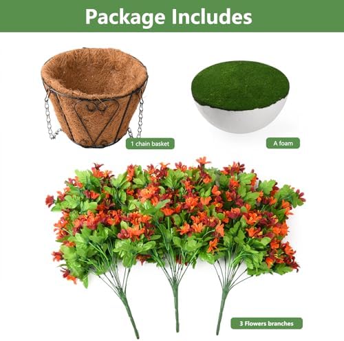 INQCMY Artificial Hanging Flowers Decoration, 4pcs Fake Floral Basket Plants for Outdoor Porch, Faux Shrubs Home Spring Decor UV Resistant Potted Violets for Outside Garden No Fade - Image 5
