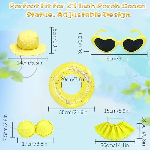 Hawaiian Porch Goose Outfit, Summer Bikini Costume with Sunglasses & Wreath, Fits 23" Goose Statue, Garden Lawn Patio Yard Outdoor Decoration (Yellow) - Image 5