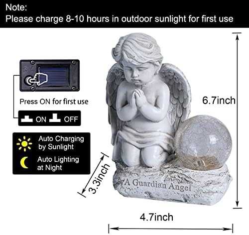 Angel Decor Praying Cherubs Statue, Garden Decor with Solar Crackle Glass Globe for Lawn Patio Decorations - Image 6