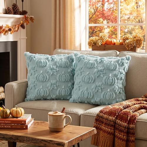 AVOIN colorlife Blue Pumpkin Fall Throw Pillow Covers 18x18 Inch - Image 2
