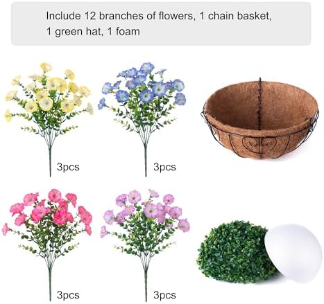 Ivydale Artificial Faux Hanging Plants Flowers Basket for Outdoors Fall Decoration, Silk Morning Glory Eucalyptus Look Real UV Resistant Fake Flowers for Porch Outside Patio Balcony Yard Home Garden - Image 4