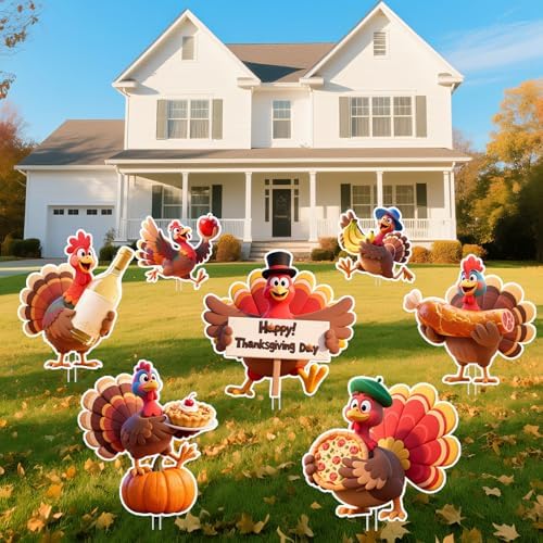 Thanksgiving Outdoor Yard Decorations, 7PCS Turkey Outdoor Yard Decor with Stakes, Fall Harvest Party Decorative Signs, Waterproof Lawn Yard Garden Sign for Thanksgiving Party Decoration - Image 4