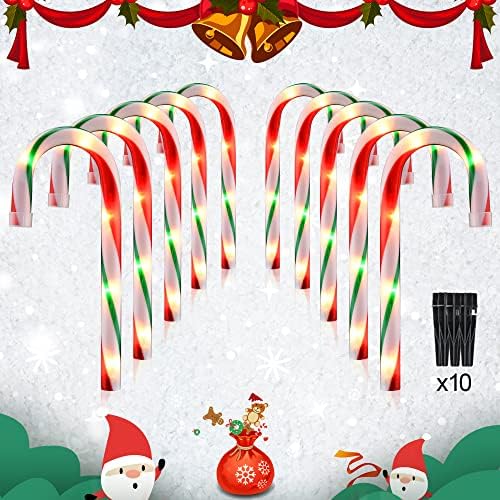 10" Candy Cane Pathway Lights, 10-Pack Christmas Stake Lights for Outdoor by PerPaiMe