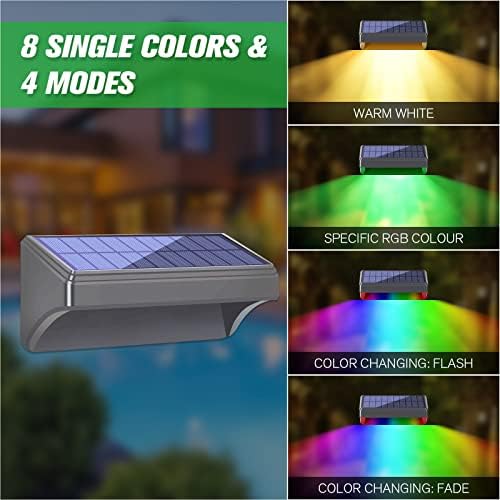 Bridika Solar Fence Lights, Fence Lights Fence Solar Lights Outdoor Waterproof Warm White & Color Glow LED Solar Lights for Backyard, Patio, Deck Railing, Stair Handrail and Wall (4 Packs, Plus Size) - Image 2
