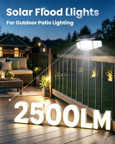 4000mAh Solar Motion Lights Outdoor with Octopus Mount, 2500LM 270° 3-Head Adjustable Solar Flood Lights with Digital Display & Remote, Dual PIR Sensor Security Lights for Fence Yard Patio Gazebo（1） - Image 2