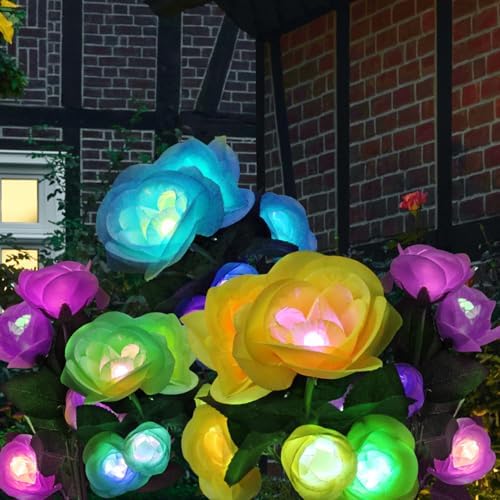 Solar Flowers Lights - Solar Garden Lights Outdoor Waterproof Yellow Rose, 40 Hours Color Changing Solar Powered Outside Decor Decoration for Yard Patio Pathway Lawn, Gifts for Mom, 2pcs by Unknown