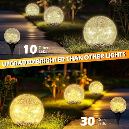 Garden Solar Ball Lights Outdoor Waterproof 30LED Cracked Glass Globe 3.9'' - Image 2
