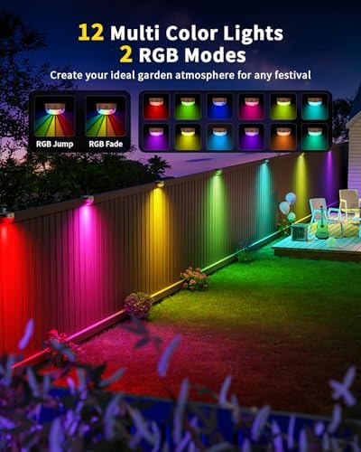 Solar Deck Lights Outdoor 12 Pack, 12 Color Changing Solar Powered Step Lighting with Remote, IP67 Waterproof Led RGB Colors Lamp for Outside Fence, Step, Stair Railing, Wall, Patio, Pool - Image 3