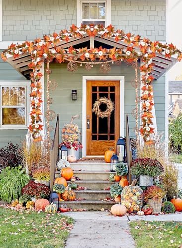 DearHouse 6ft Pumpkin Fall Maple Leaves Garland - Artificial Autumn Foliage Hanging Vine for Thanksgiving, Home, Wedding, Fireplace, Party, Christmas Decor (Orange & Brown) - Image 4