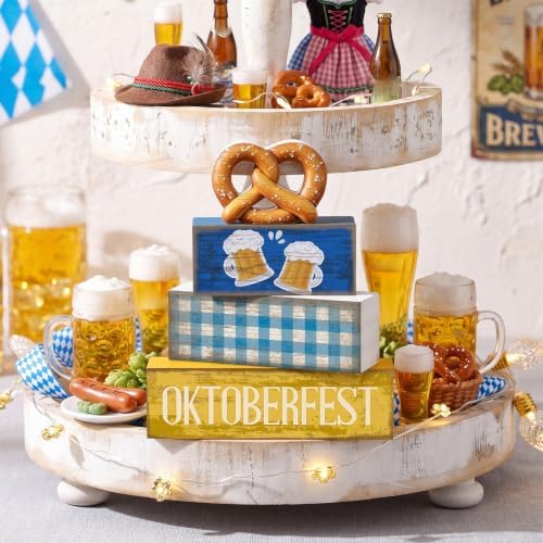 Yuntau 4 Pcs Oktoberfest Table Decorations Wooden Beer Blocks sign - Image 2