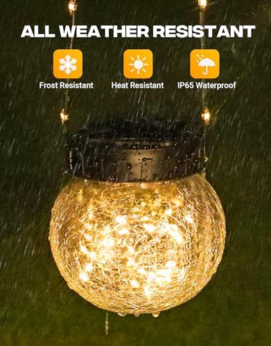 PARTPHONER Solar Lights Outdoor Waterproof 24-Pack, Solar Powered Hanging Lantern Cracked Glass Hanging Globes for Yard Decor Christmas Decoration, Shepherd Hook, Garden Tree Table Ornaments, Warm - Image 4