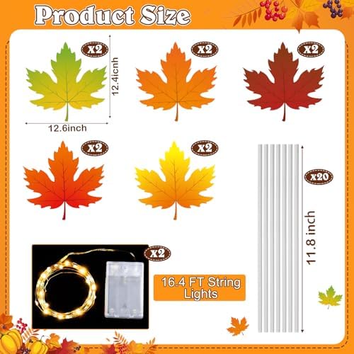 10 Pcs Lighted Maple Leaf Fall Thanksgiving Yard Sign Stake Decor - Image 2