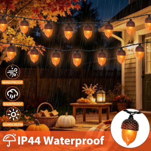 Fall Decor Acorn Fall Lights, 8.5FT 10 LED Acorn String Lights, 3D Acorn Lights Plug in Connectable Indoor Outdoor, Autumn Thanksgiving Harvest for Fall Decorations - Image 3