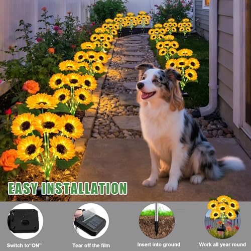 6 Pack with 36 Sunflower Solar Flowers Solar Lights Outdoor Garden Decor - Image 4