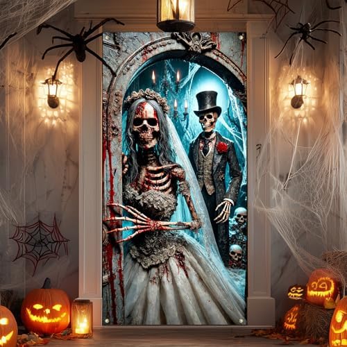 IVN Halloween Skeleton Wedding Pair Door Cover Decorations 35x71 Inch - Image 4