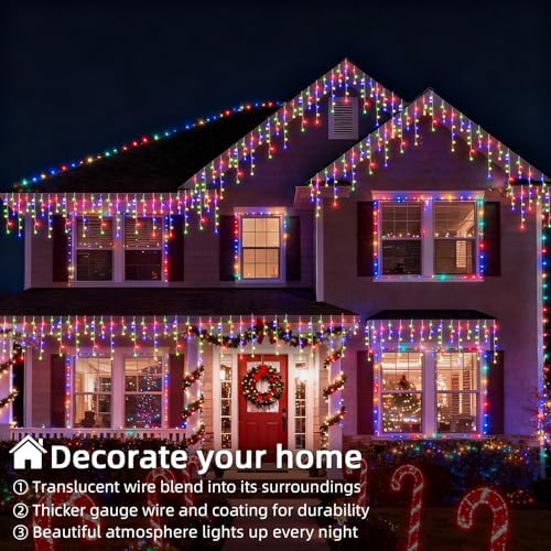 Christmas Outdoor Icicle Lights - 480 LED 66+33 FT 8 Modes Curtain Fairy String Light Plug in, Waterproof for Eaves Yard Holiday Xmas Holiday Indoor Outdoor Decoration - Multicolor - Image 7