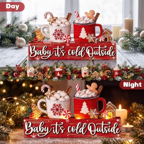 Chunful Lighted Christmas Table Decor Christmas Hot Cocoa Table Centerpiece - Image 2