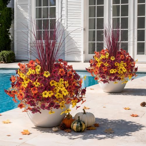 Ivydale Artificial Mums Flowers for Outdoors 12 Pcs + Burgundy Grass - Image 6