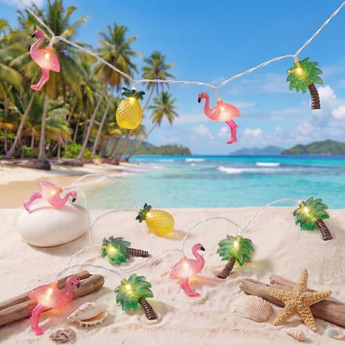 12Ft Summer Beach String Lights with 20 LED Pineapple Flamingo Palm Tree Lights, Plug in Luau Pool Decor for Hawaii Theme Indoor Outdoor Tropical Party Decorations by Txcigech