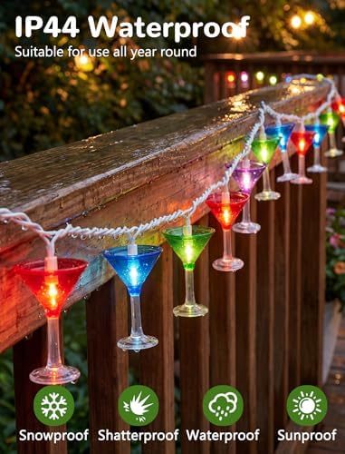Margarita Glass String Lights, 8.5FT Summer Patio Light with 10 LED Cocktail Drink Lights, Plug in LED String Lights for Indoor Outdoor Party Bar Decor, White Wire (Pack of 3) - Image 2