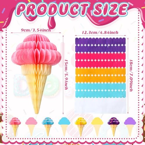 Gueevin 12 Pcs Ice Cream Party Decorations Summer Ice Cream Hanging Honeycomb Balls Decor Tissue Paper Hanging Ceiling Decor for Sweet Party Home Birthday Baby Shower Favor - Image 2