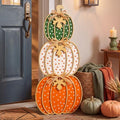 Threehoney 35 Inch Fall Stacked Pumpkins for Porch Wooden Outdoor Standing Pumpkin Decor Thanksgiving Harvest Farmhouse Sign for Yard Front Door Garden Patio Outdoor(Polka Dot,Pastoral Color) by Threehoney