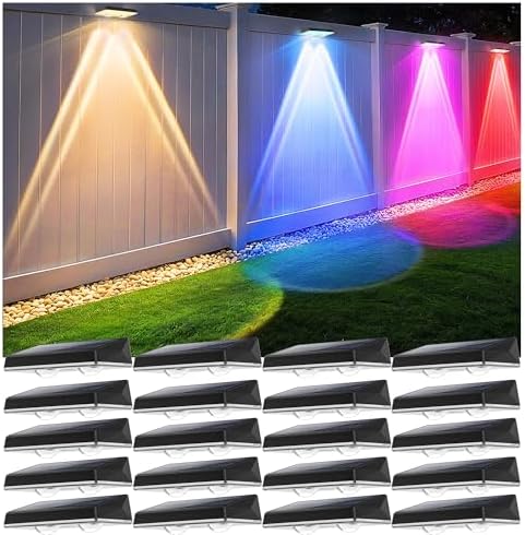 Solar Fence Lights Outdoor - 20 Pack RGB Fence Lights Solar Powered, 7 Color Modes & Warm White, IP67 Waterproof Dusk to Dawn Solar Powered Lights 12+ Hours for Fence/Backyard/Wall/Step/Patio/Deck by SunFlickt